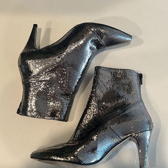 Free People Willa Metallic Leather Ankle Boot Silver Size  8 Eu38 - Picture 4 of 11